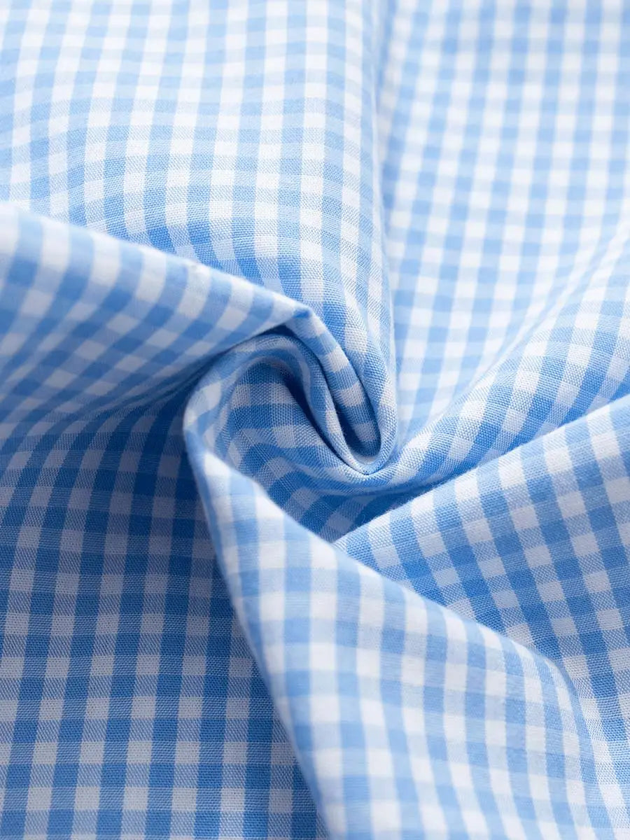 Gingham Petite Pyjama Bottoms - Boxer Fly -blue-fabric-detail