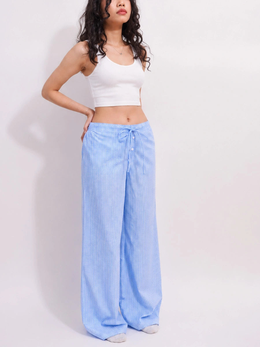 Gingham Petite Pyjama Bottoms - Boxer Fly -blue-model-front