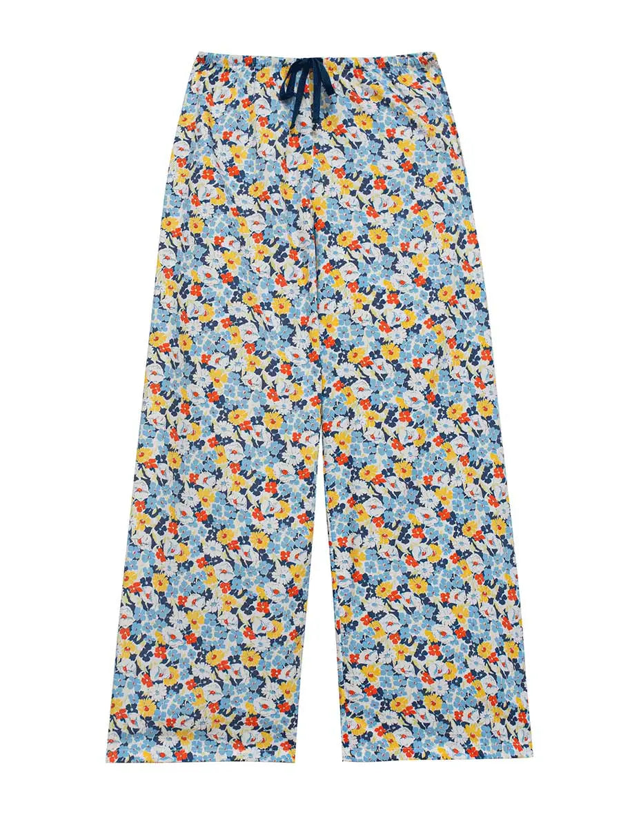 floral petite pyjama bottoms short length blue flatlay front view