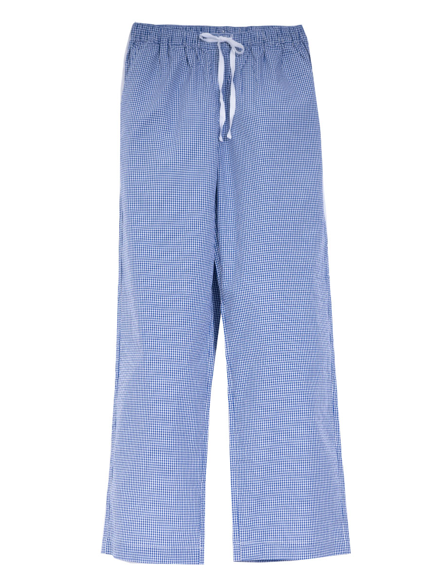 Navy Blue gingham petite pyjama bottoms short length - flat lay, front