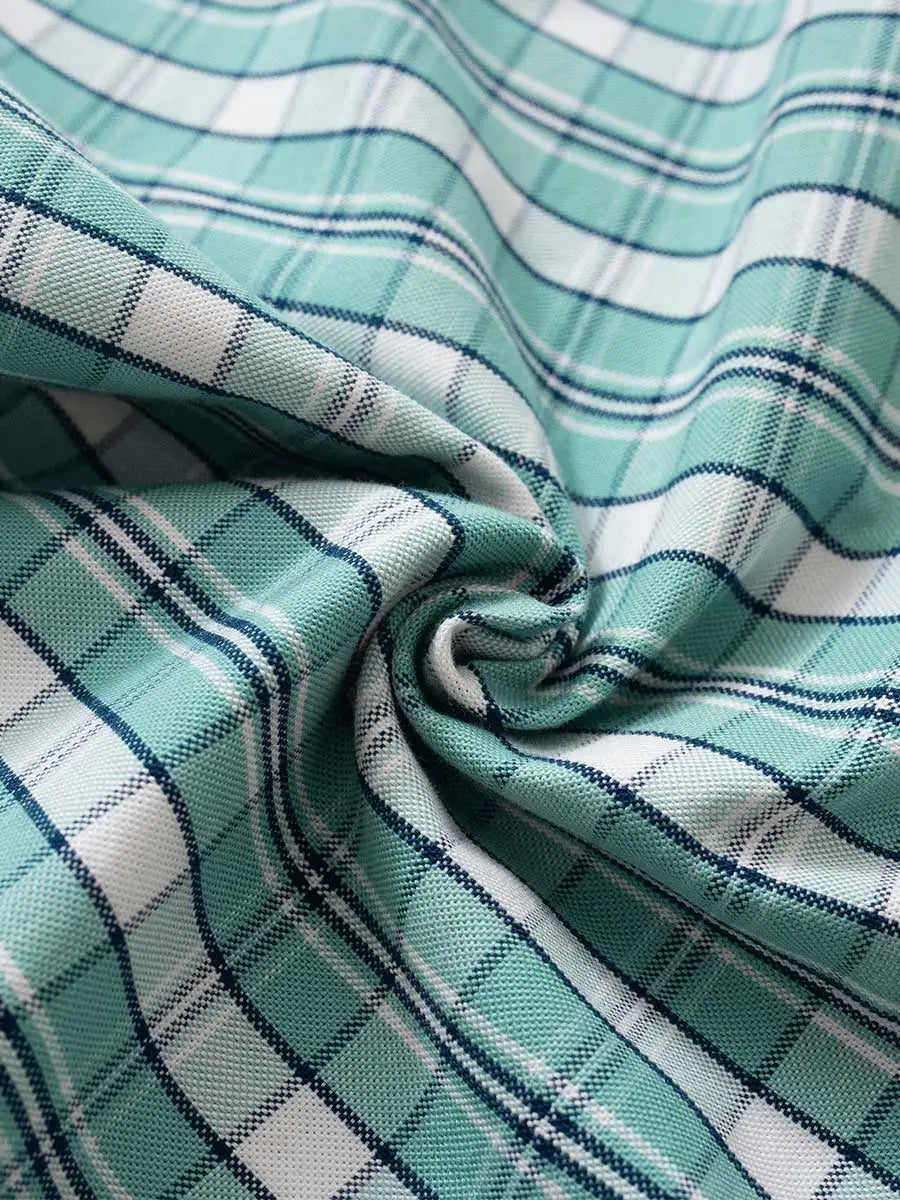 Mint tartan cotton oxford petite pyjama bottoms short length - fabric close-up