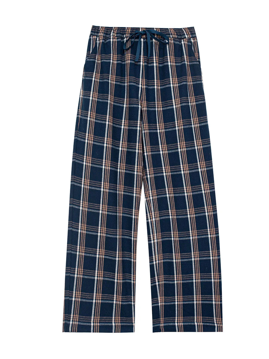 tartan flannel petite pyjama bottoms short length blue flat front view