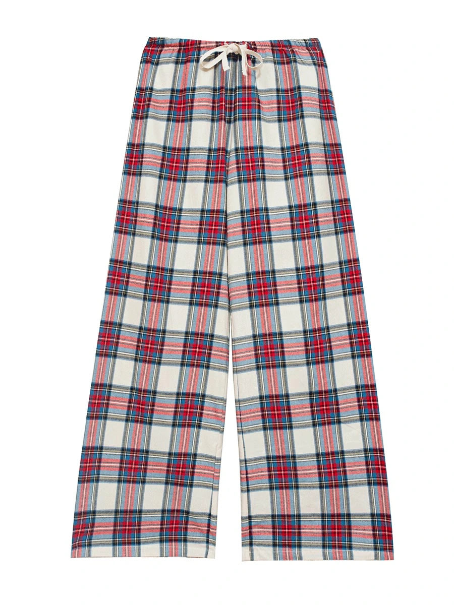 Red & Cream tartan petite pyjama bottoms short length - flat lay, front